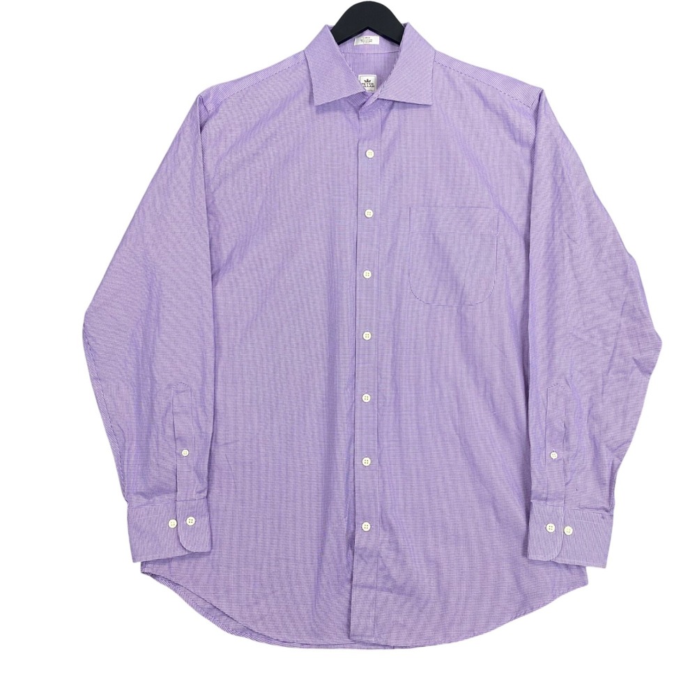 Peter Millar Button Up Shirt Houndstooth Mens L Purple Wide Spread Collar Preppy